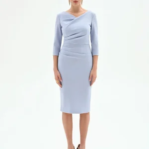 Abito tubino azzurro drappeggiato