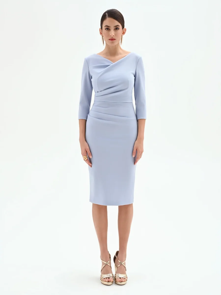 Abito tubino azzurro drappeggiato – Image 2