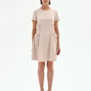 Abito corto cadi beige chiaro con stringhe laterali