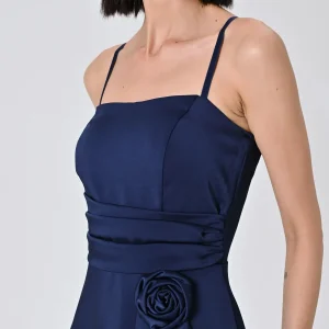 Abito High Low Blu Navy in Raso