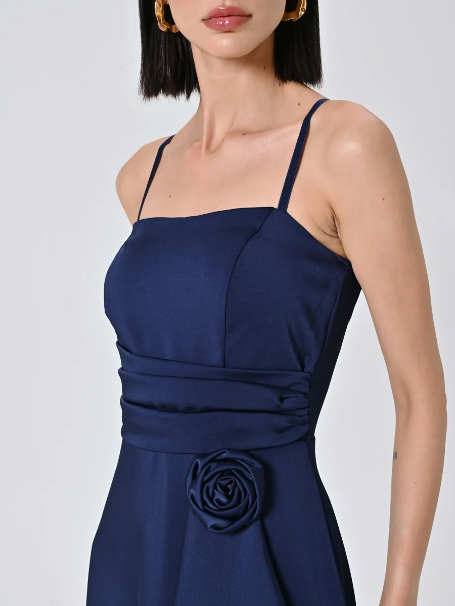 Abito High Low Blu Navy in Raso – Image 2