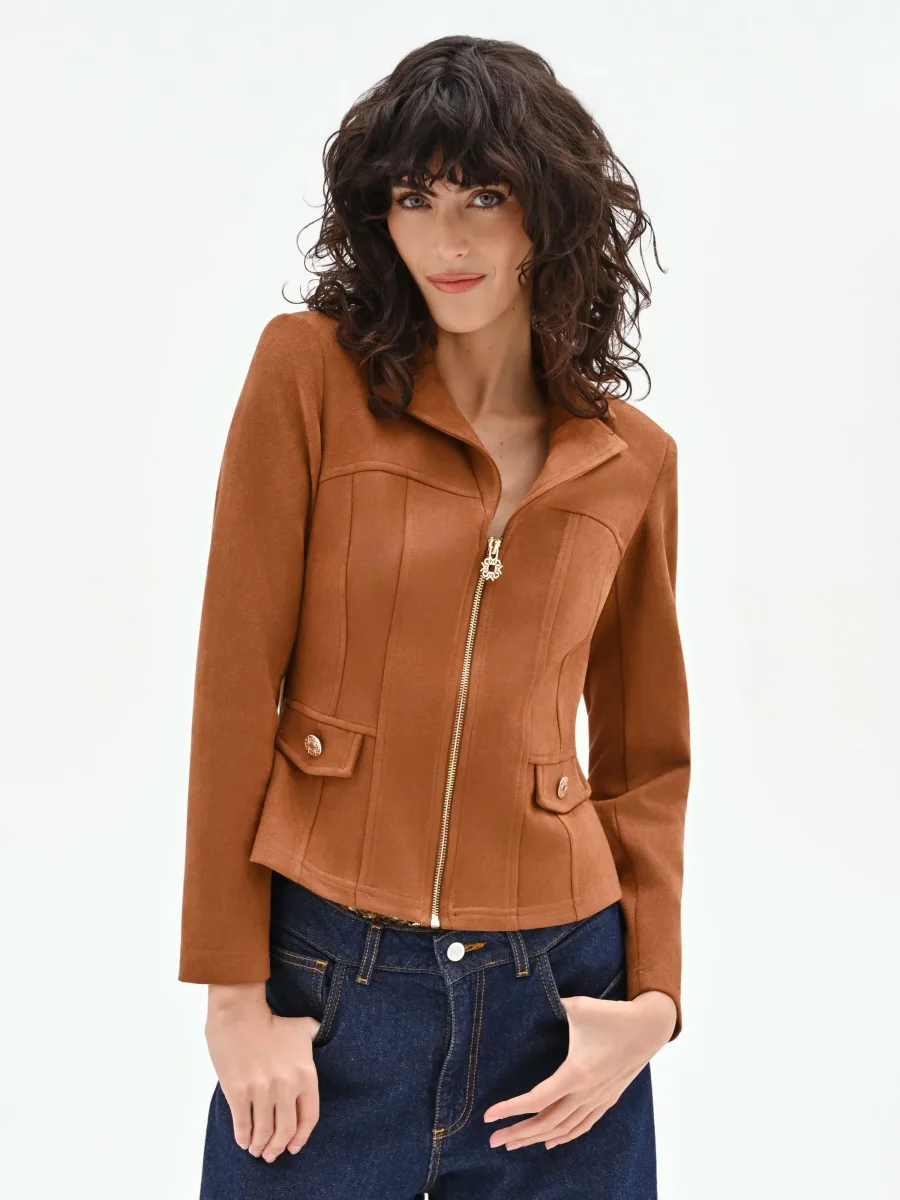 Giubbino corto cammello beige in similpelle – Image 6