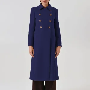 Cappotto lungo doppiopetto blu navy