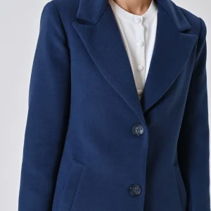 Cappotto Blu Midi in Velour