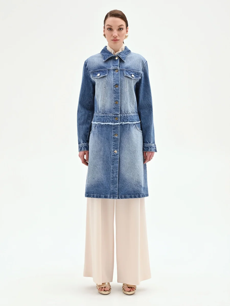 Capospalla lungo in denim azzurro