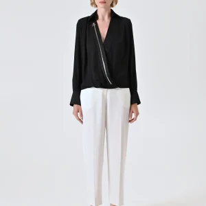 Blusa Camicia Nera con Zip Dorata