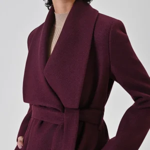 Cappotto misto lana con revers asimmetrici bordeaux