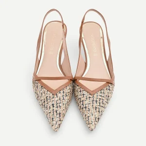 Slingback marrone cuoio con intreccio e paillettes