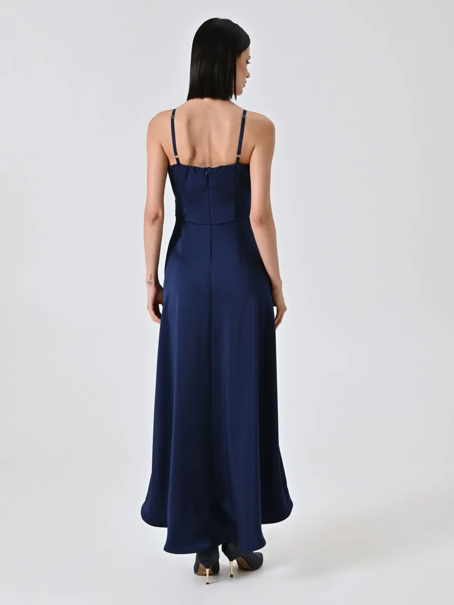 Abito High Low Blu Navy in Raso – Image 4