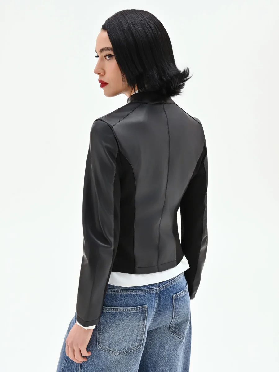 Giubbino nero effetto pelle con zip dorate – Image 3