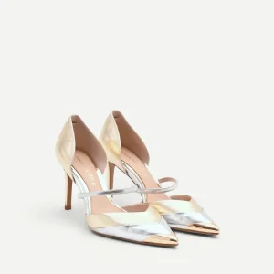 Décolleté oro con design d'Orsay e dettagli argento