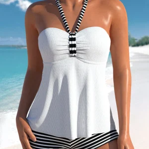 Chloé - Tankini Avec Col Licou Et Imprimé Rayé Tendance