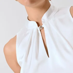 Blusa Bianca con Collo alla Coreana