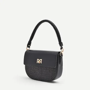 Borsa sella nera con finiture effetto pelle