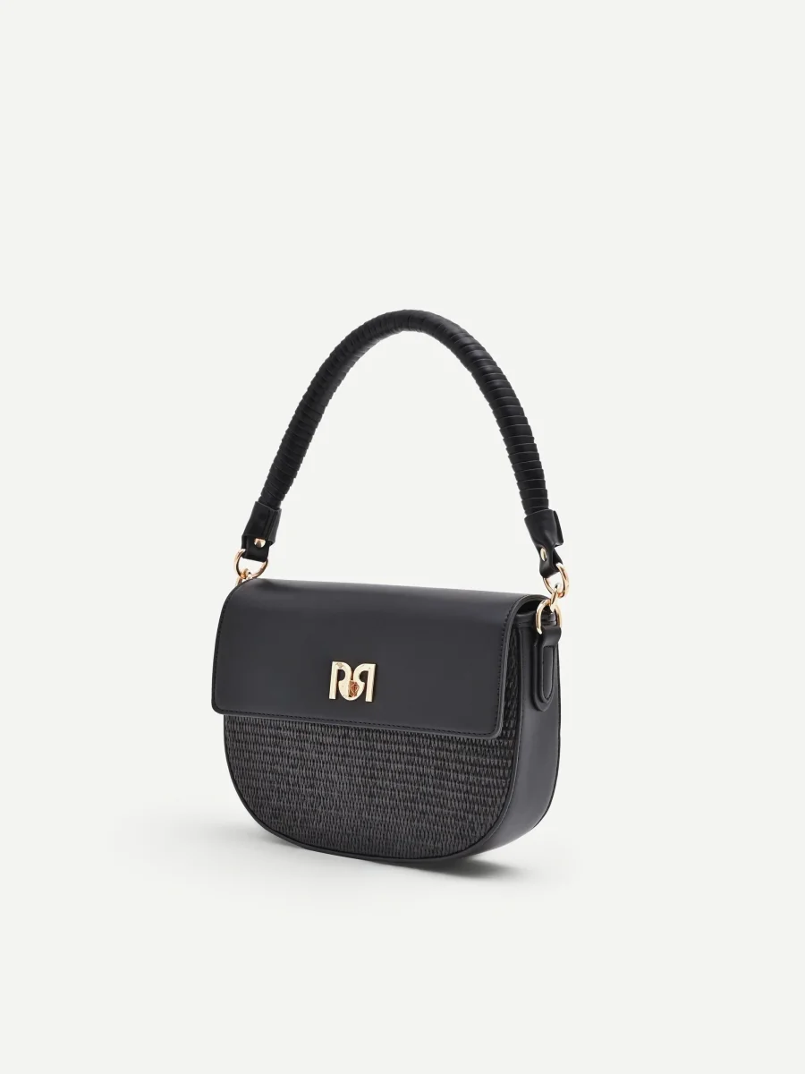 Borsa sella nera con finiture effetto pelle – Image 2