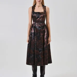 Abito jacquard floreale cioccolato
