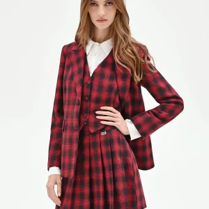 Giacca rossa monopetto in fantasia tartan