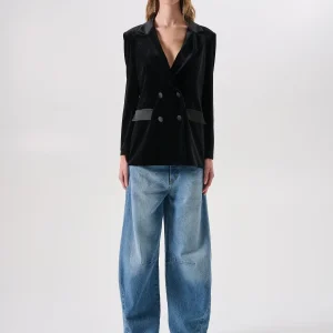 Giacca Doppiopetto in Velluto Nero