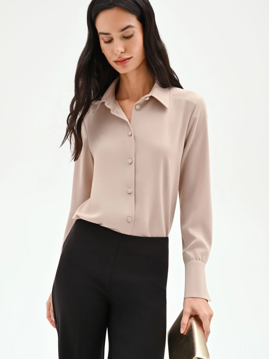 Camicia beige con bottoni ricoperti – Image 7