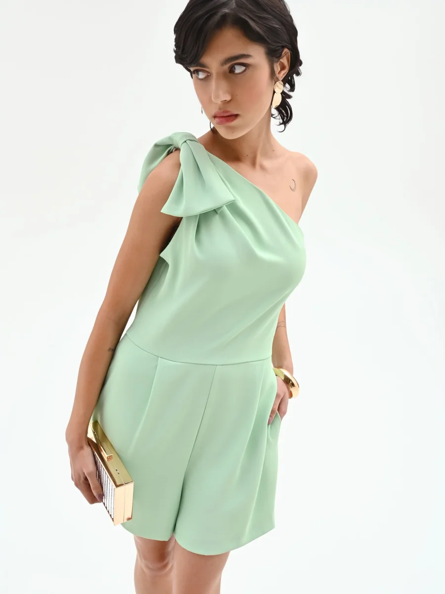 Tuta corta monospalla in cadi verde menta – Image 7