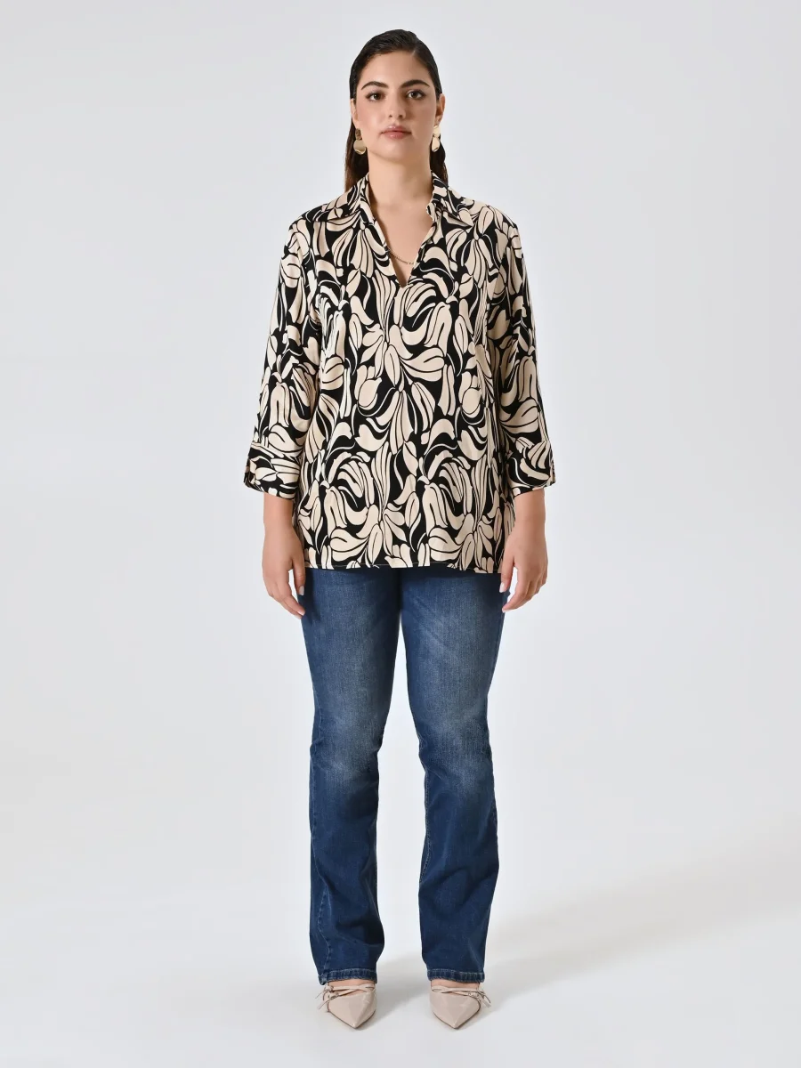 Blusa curvy stampa Floreale Black & White