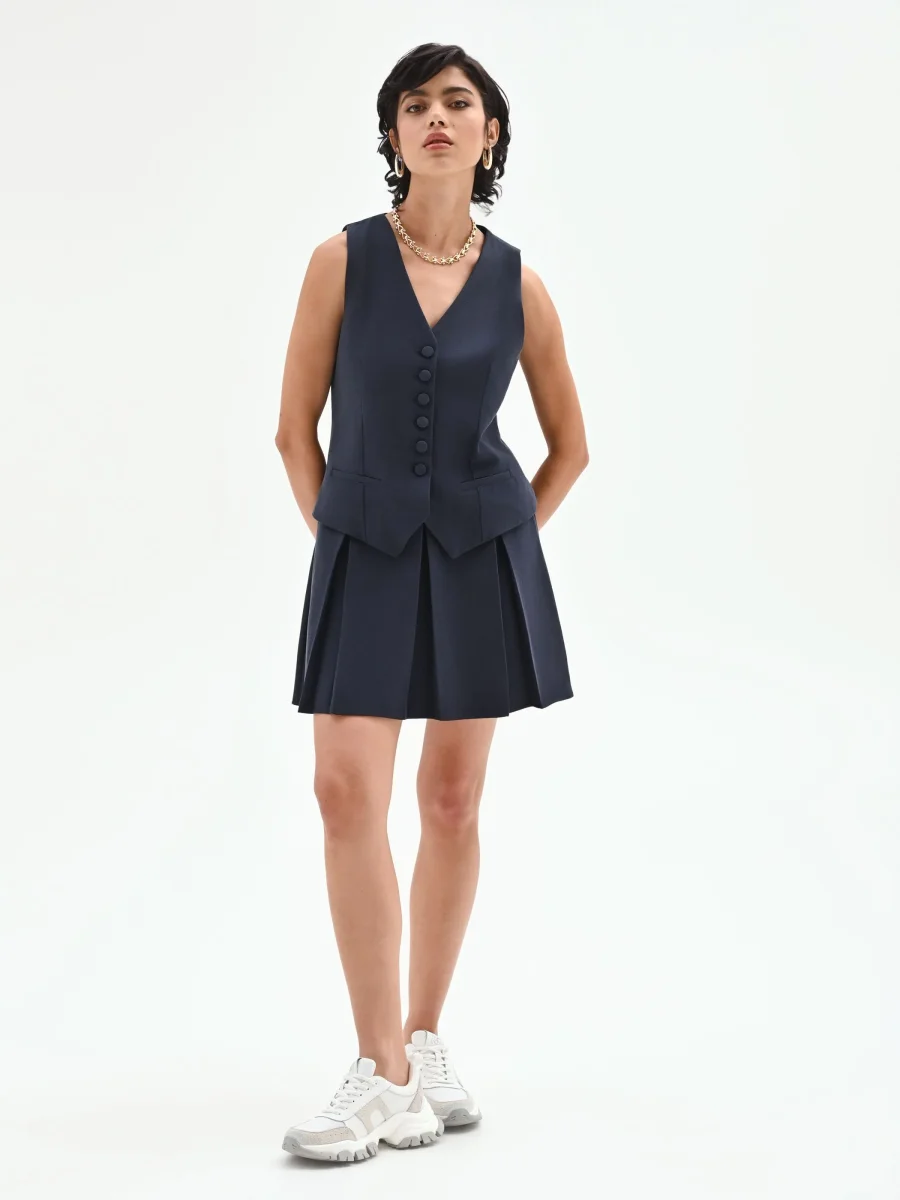 Abito corto effetto due pezzi blu navy – Image 5