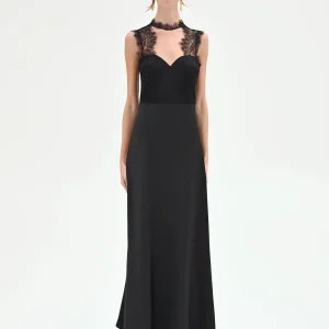 Abito lungo nero bustier in pizzo