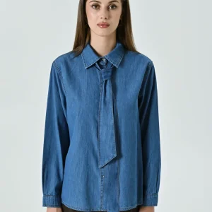 Camicia in Denim con Fiocco Removibile