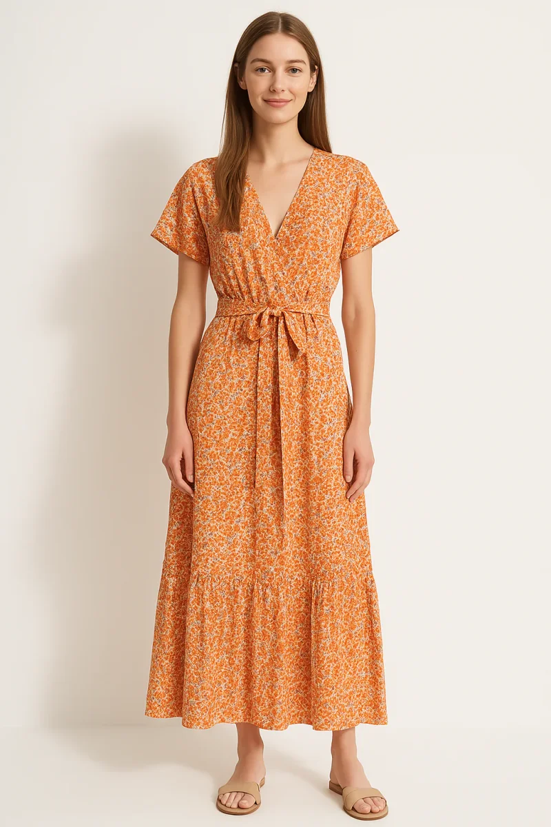 Robe Longue Fleurie Orange – Image 2