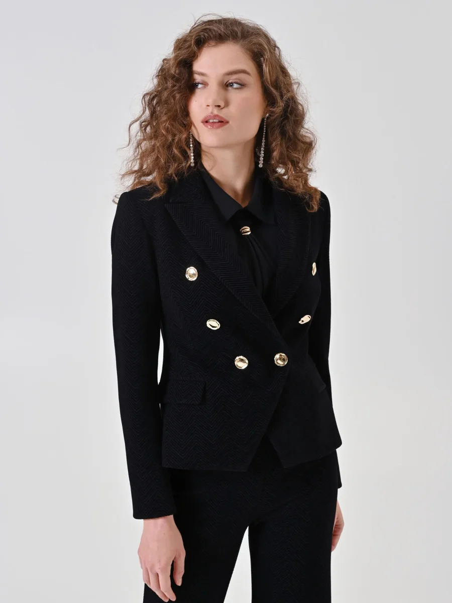 Giacca doppiopetto nera motivo chevron – Image 6