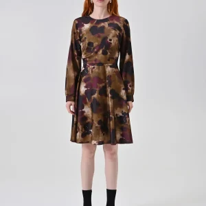 Abito midi stampa astratta verde militare