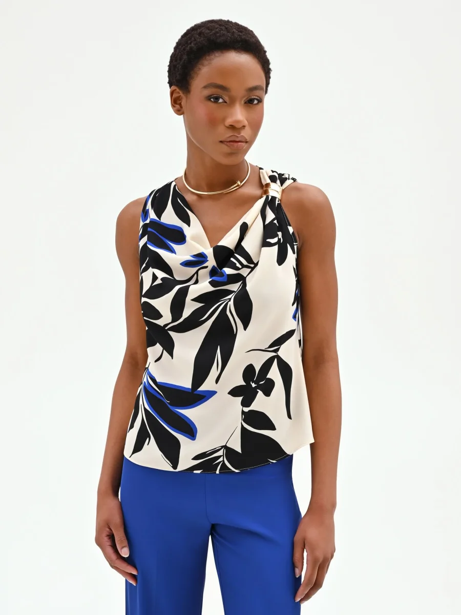 Top asimmetrico blu cina con stampa astratta – Image 5