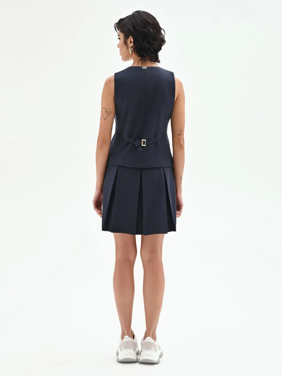 Abito corto effetto due pezzi blu navy – Image 4