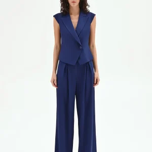 Gilet Studio blu indaco con chiusura asimmetrica