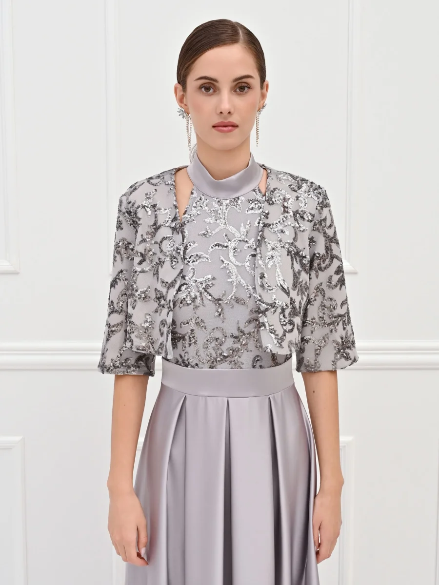 Coprispalle argento con ricamo di paillettes – Image 3