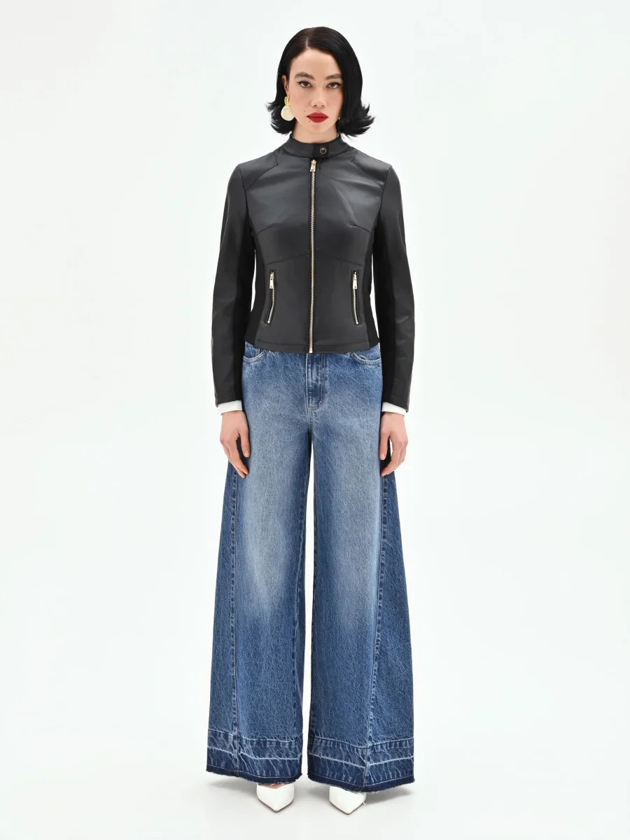 Giubbino nero effetto pelle con zip dorate – Image 6