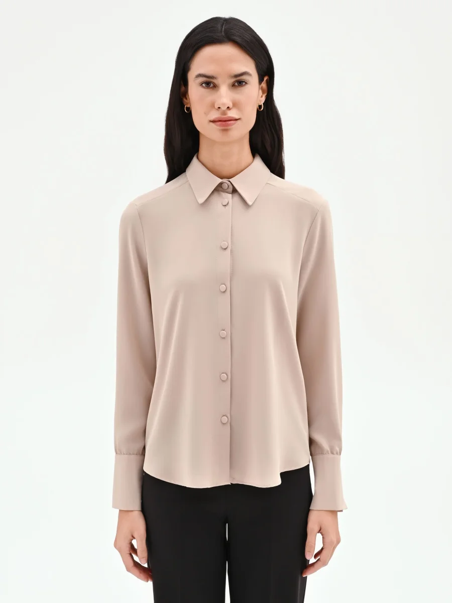 Camicia beige con bottoni ricoperti – Image 3