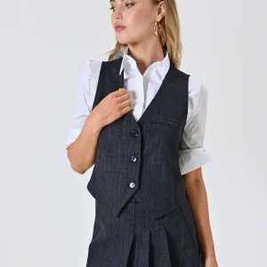 Gilet in Punto Milano Fiammato effetto Denim