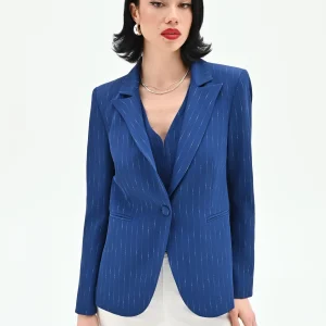 Giacca blazer blu brillante effetto gessato