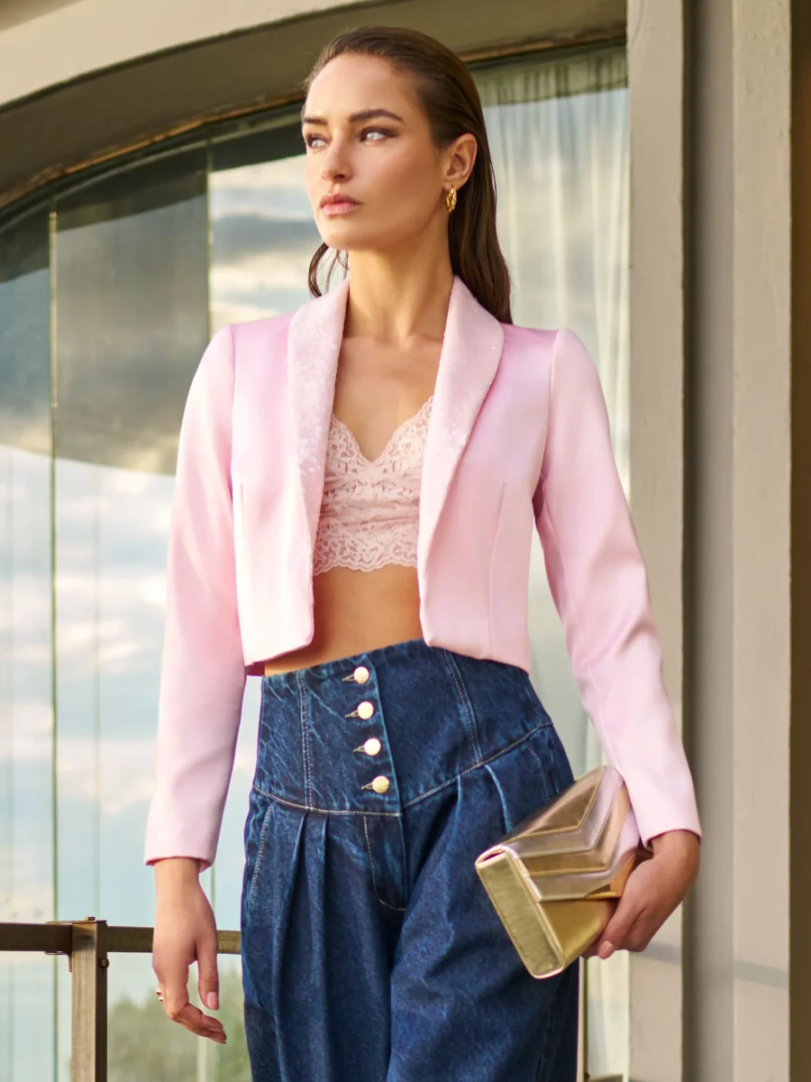 Giacca rosa pastello con paillettes – Image 8