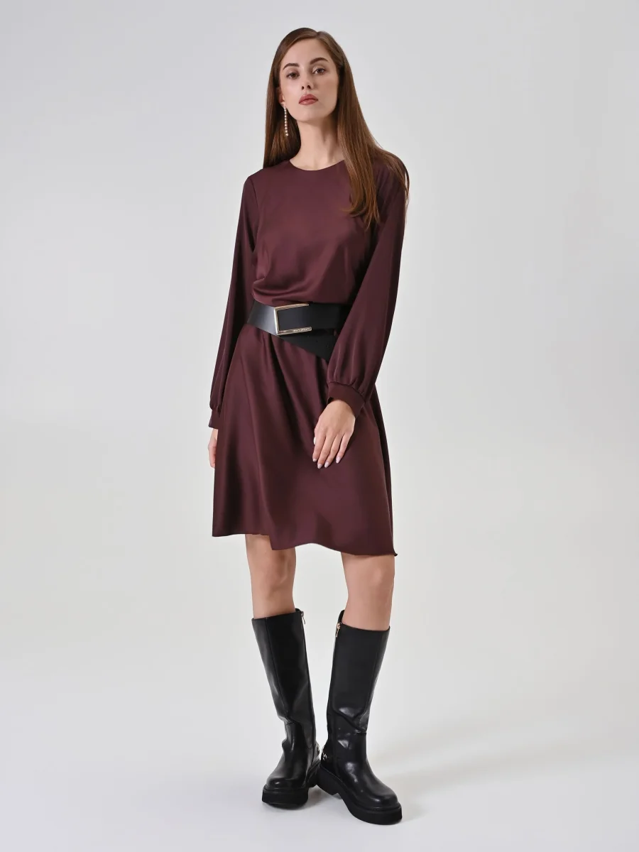 Abito a ruota in raso color cioccolato – Image 6