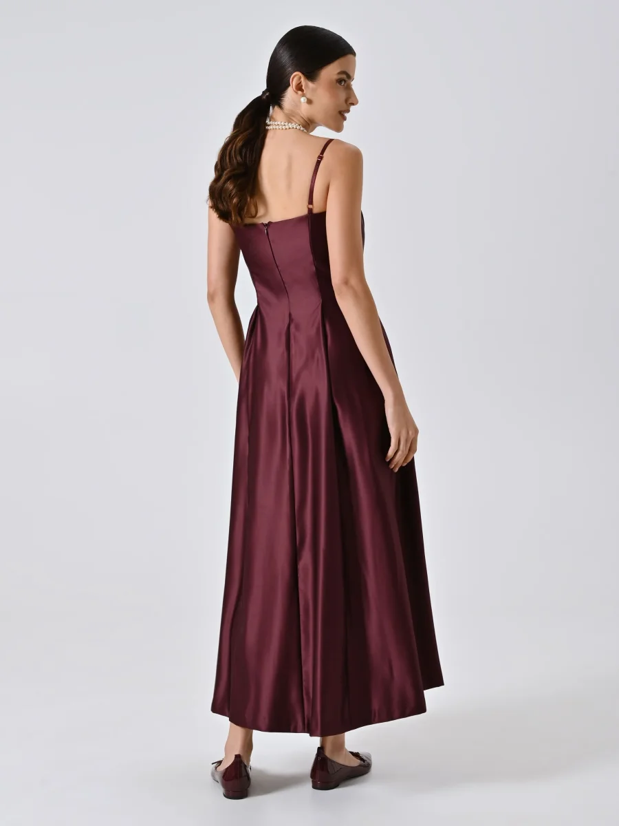 Abito a Ruota con Scollo Dritto Bordeaux – Image 3