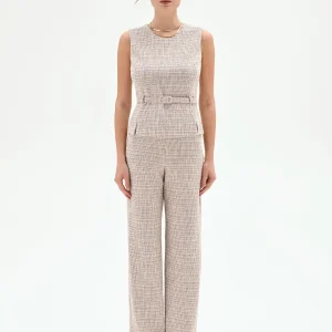 Top in Tweed Beige con Cintura