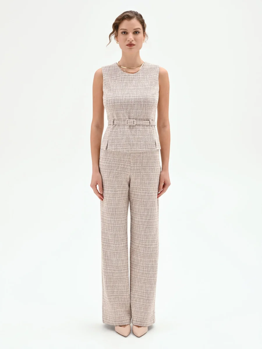 Top in Tweed Beige con Cintura – Image 2
