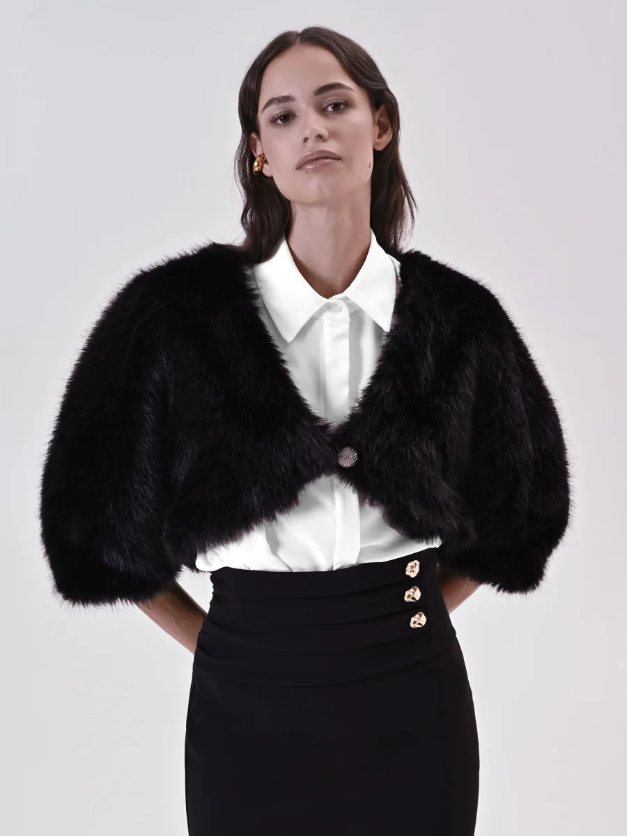 Coprispalle effetto Pelliccia Nera – Image 3