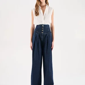 Jeans blu navy a vita alta