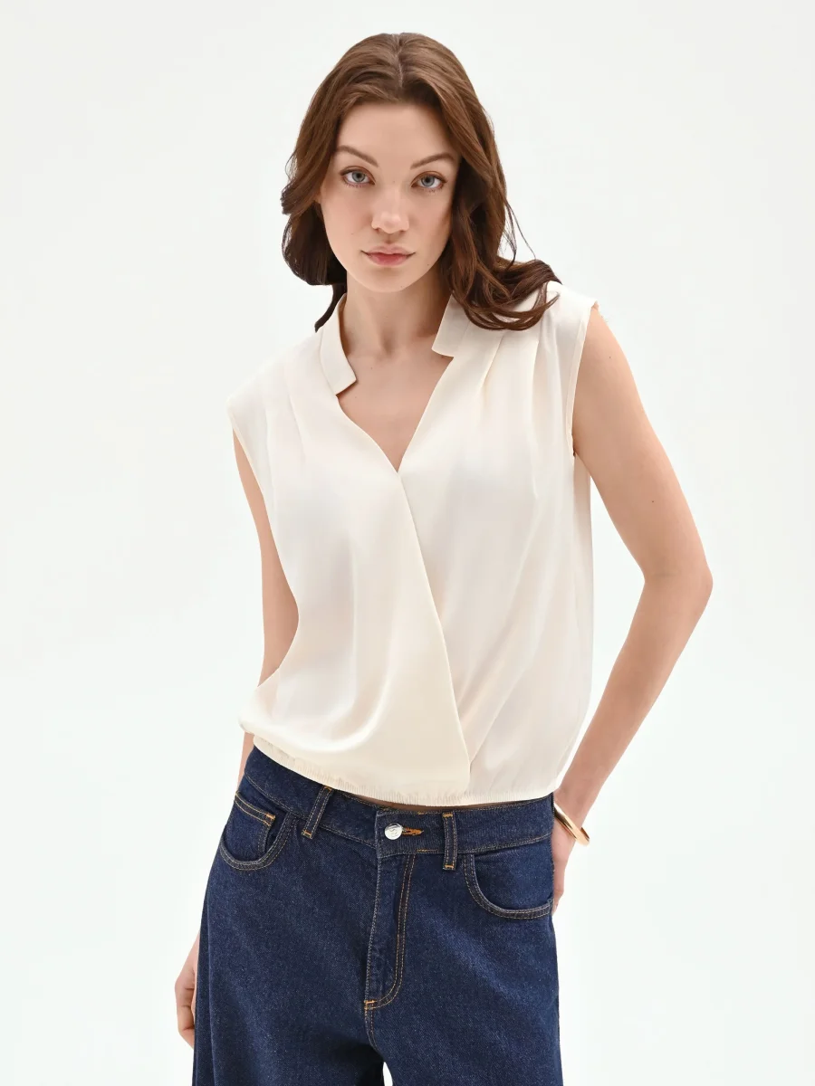 Top panna bianco in tweed stile gilet – Image 4