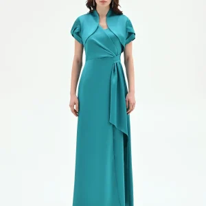 Coprispalla atelier smeraldo verde in raso con maniche strutturate