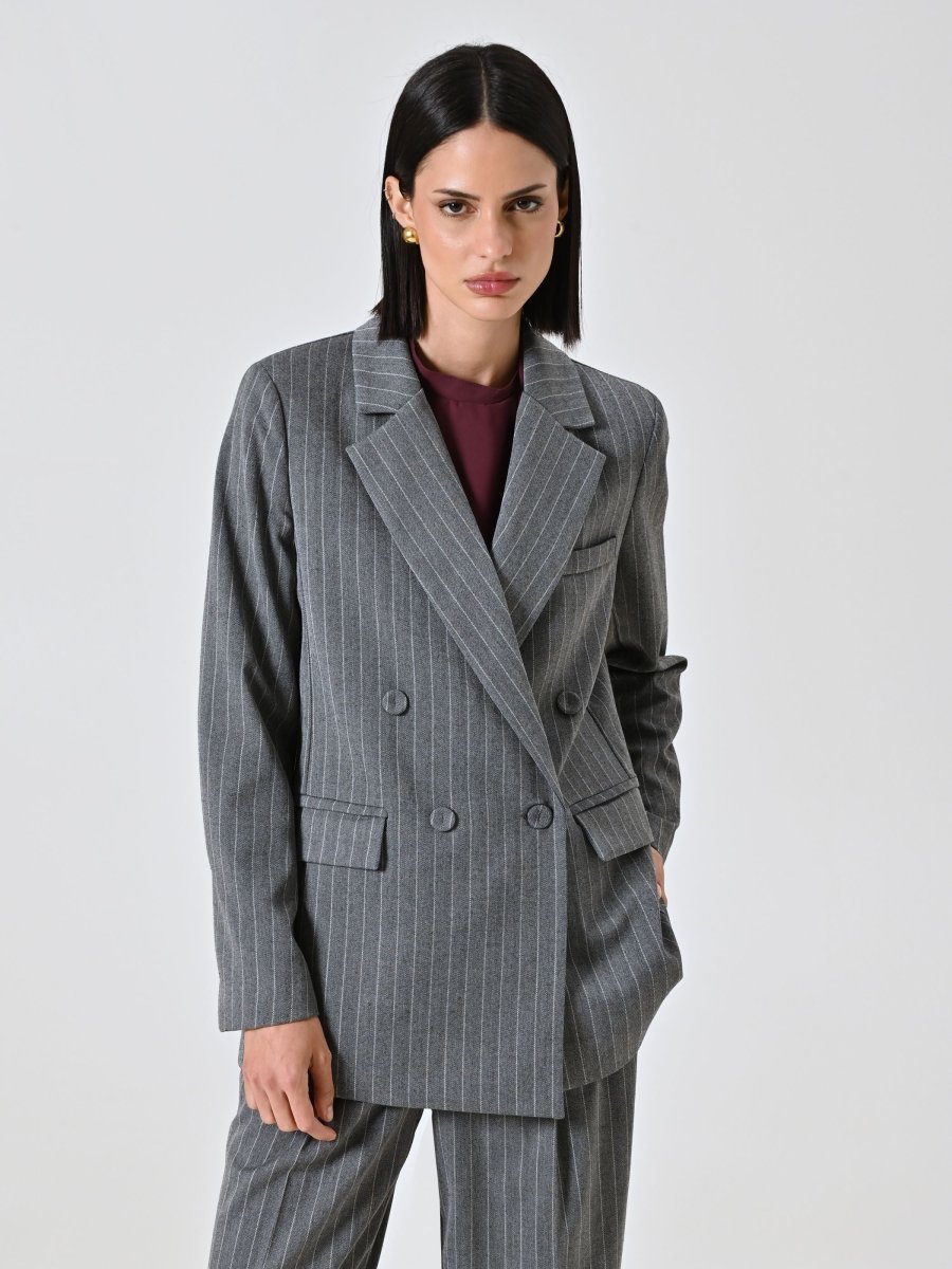 Giacca Grigia Doppiopetto Gessata – Image 4