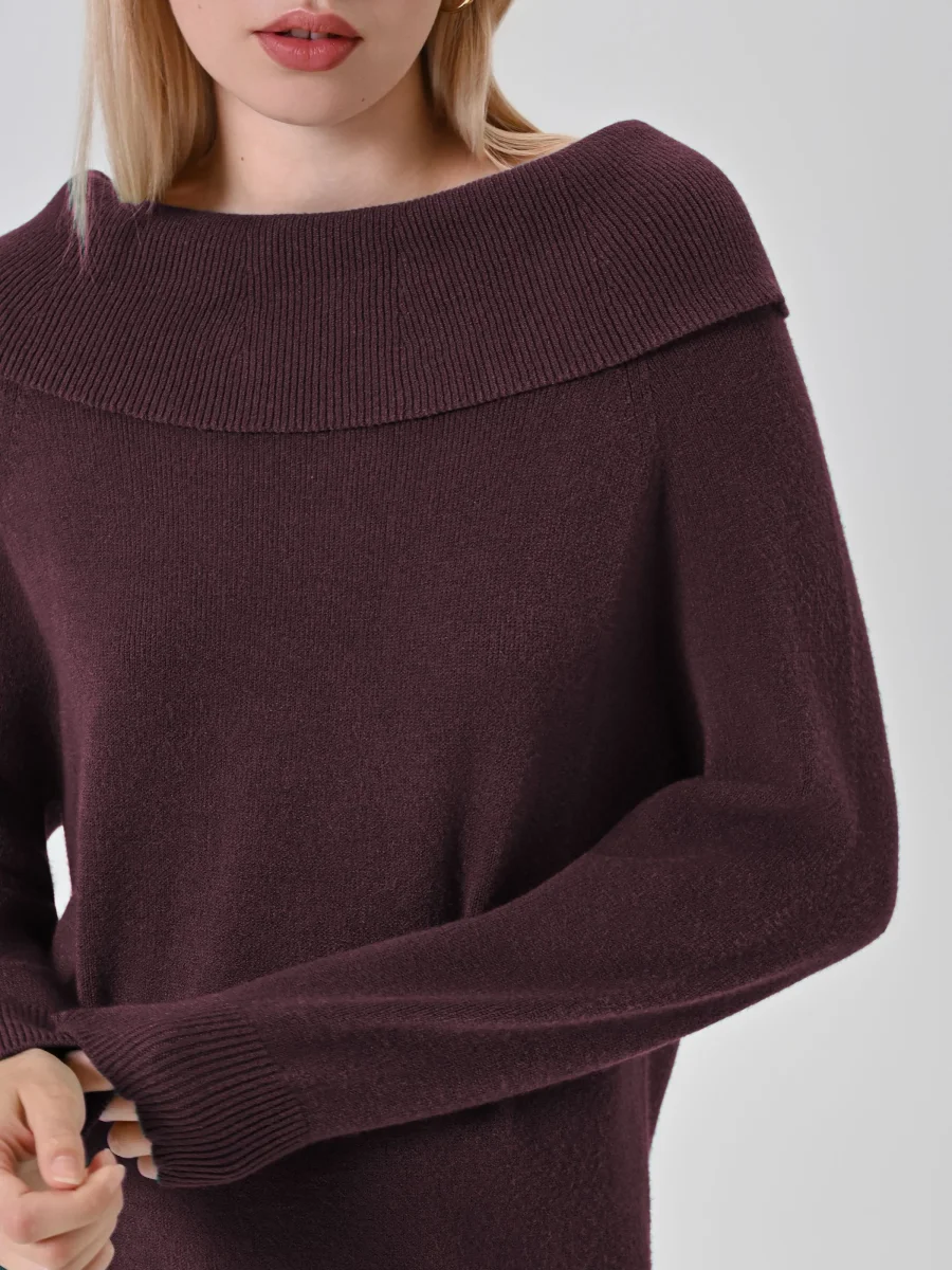 Abito Bordeaux in Maglia con scollo Ribaltato – Image 4